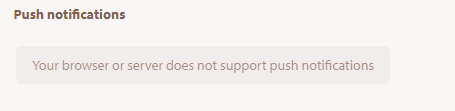 sakurajima.social push notifications settings showing Your browser or server does not support push notifications