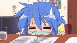 Konata Izumi trying to study